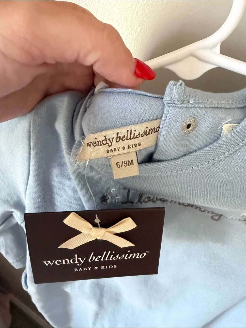 NWT Wendy Bellissimo Unisex 6-9M Blue Knit Cotton Jumper One Pc Star Butt Snap